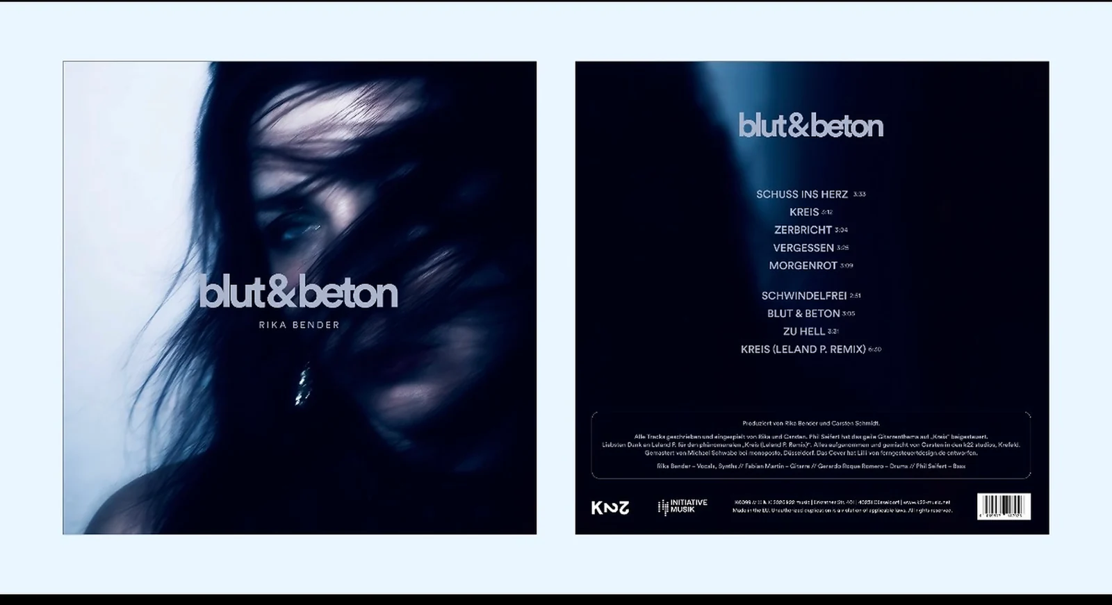 Vorder- und Rückseite der Blut & Beton Plattenhülle mit Tracklist